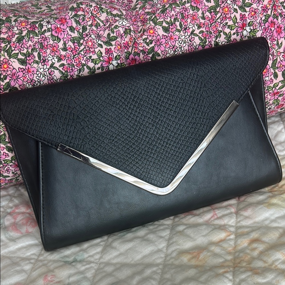 Aldo Black Clutch Crossbody with Silver Accent and Textured Finish